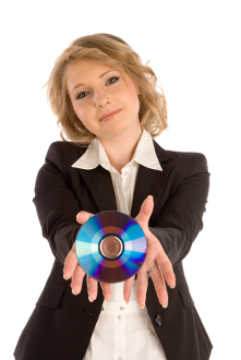 girl holding dvd disc